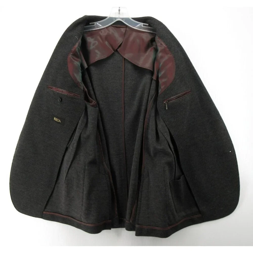 Ibiza Sport Coat 44 Blazer Wool Blend Herringbone Jacket Unstructured